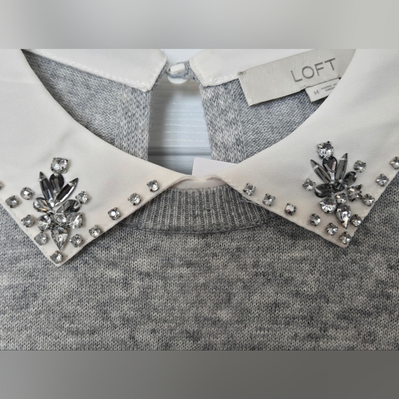 LOFT Gray Sweater with Embellished Collar Layered Look New Size M - Picture 5 of 7